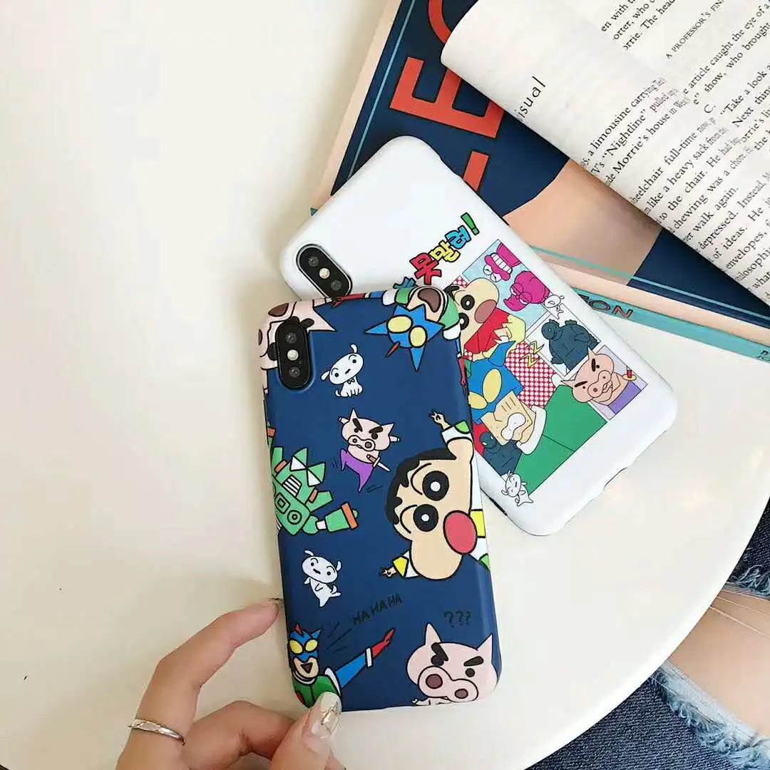 Милый матовый чехол для телефона Crayon Shin-chan iphone X XR Xs Max 7 8 6S 6 Plus Childlike черный край