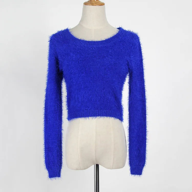 2019 spring Short Mohair Autumn Cropped Sweaters Long Sleeve bare midriff sexy O-neck Pullovers vestidos gothic shaggy WM69186P | Женская