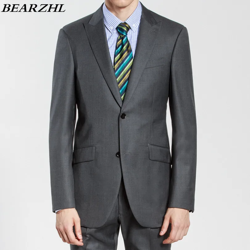Men Suits Charcoal Gray Custom Made Groom Tuxedo Classic High Quality Two Piece 2021