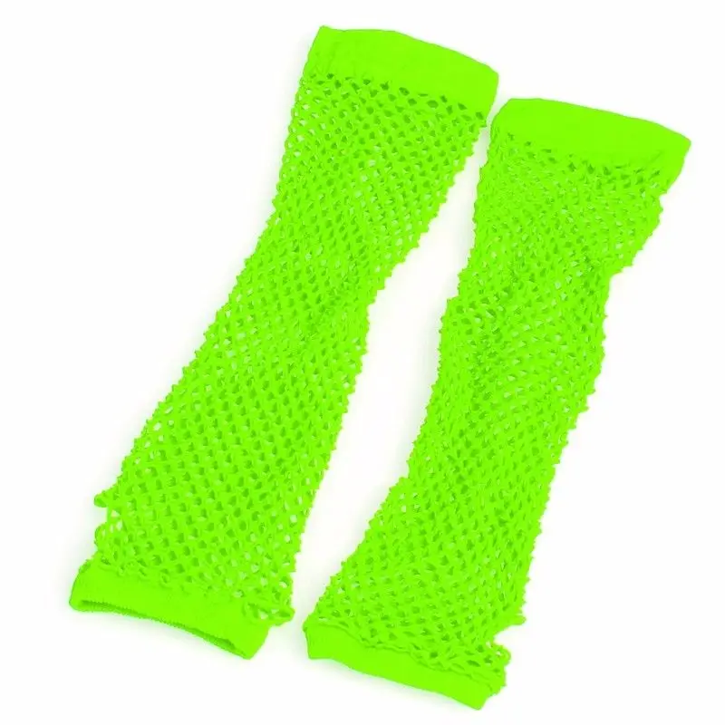 Fluorescent Green Новые вязаные крючком кружевные панковские готические наряд в стиле диско длинные сетчатые танцевальные перчатки без пальцев черные красные флуоресцентные зеленые - Цвет: Fluorescent Green