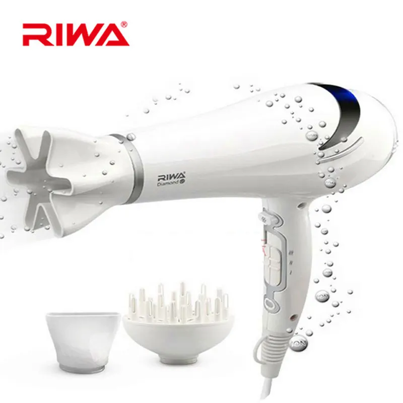 Семейный фен для волос Riwa, ионная воздуходувка для волос 2200 Вт, фен для волос, профессиональный фен, концентратор, сушильный фен, белый