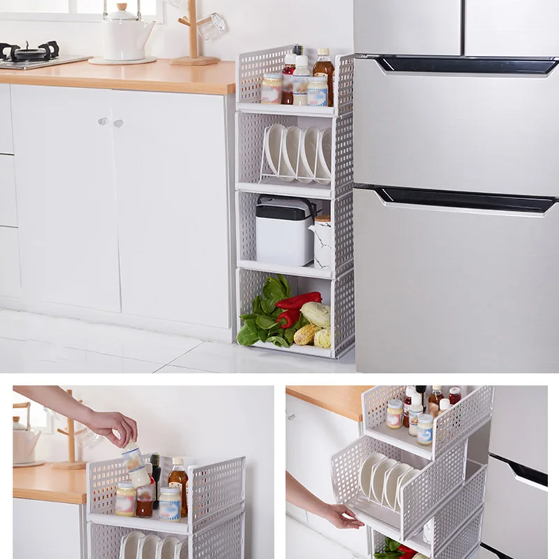 Новая складная корзина органайзер для хранения DIY пластиковые полки шкафа кухня