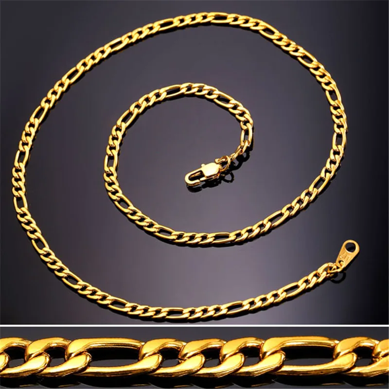Нержавеющая сталь 316L/черный пистолет/золото 3 мм Фигаро цепочка на шею для мужчин