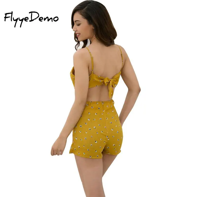 Женский комбинезон с открытой спиной и бантом на шнуровке милый пляжный