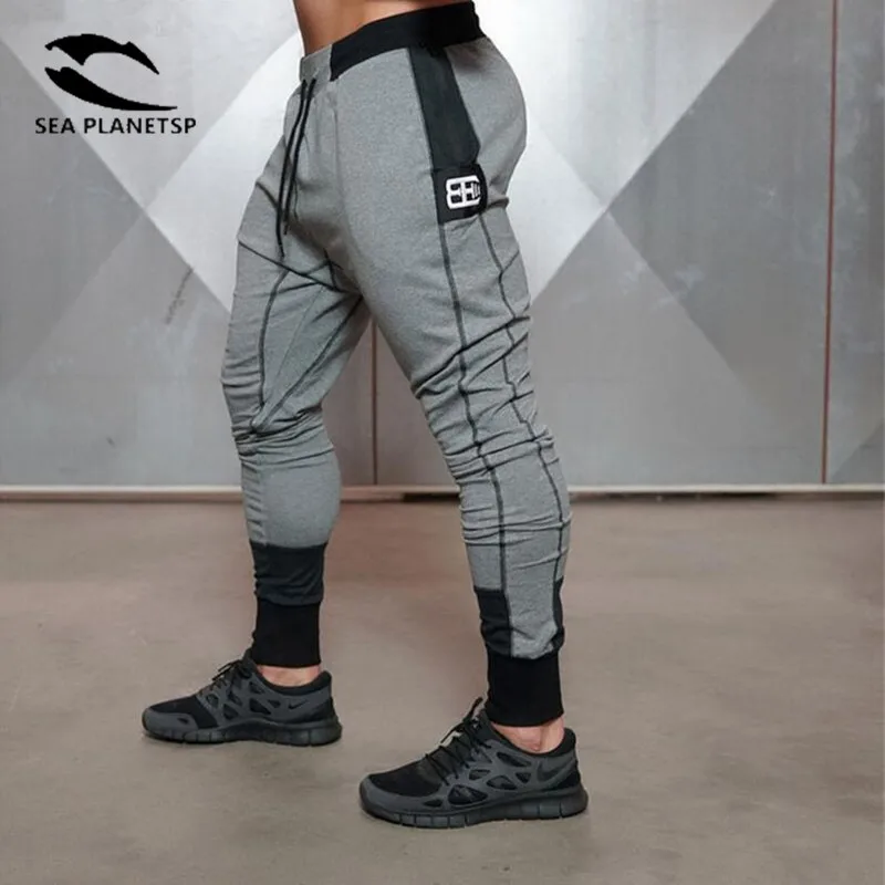 Осень 2017 г. новый большой молнии пот Штаны Для мужчин одноцветное Бодибилдинг