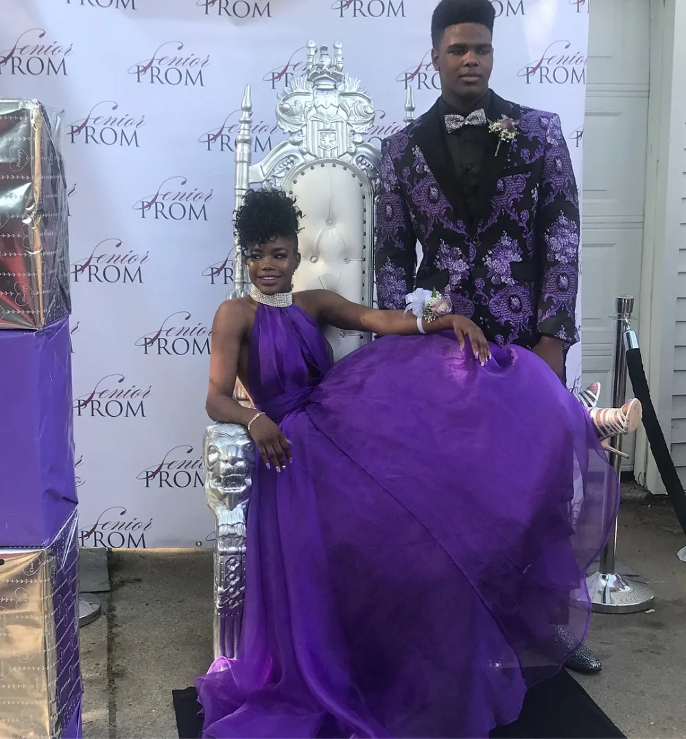 Высокая шея линия фиолетовые Выпускные платья Длинные 2019 сексуальный тюлевый с