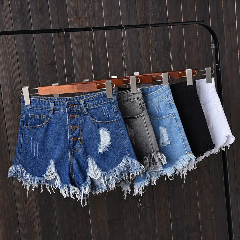 Vintage Ripped Hole Fringe 5 Colors Denim Shorts Women Casual Korean Jeans Shorts 2020 Summer Girl Hot Shorts images - 6