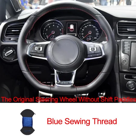 No shift paddle Blue HuiER ручного шитья рулевого колеса автомобиля крышки красный маркер для Volkswagen Golf 7 GTI гольф R MK7 VW Polo GT Scirocco - Название цвета: No shift paddle Blue