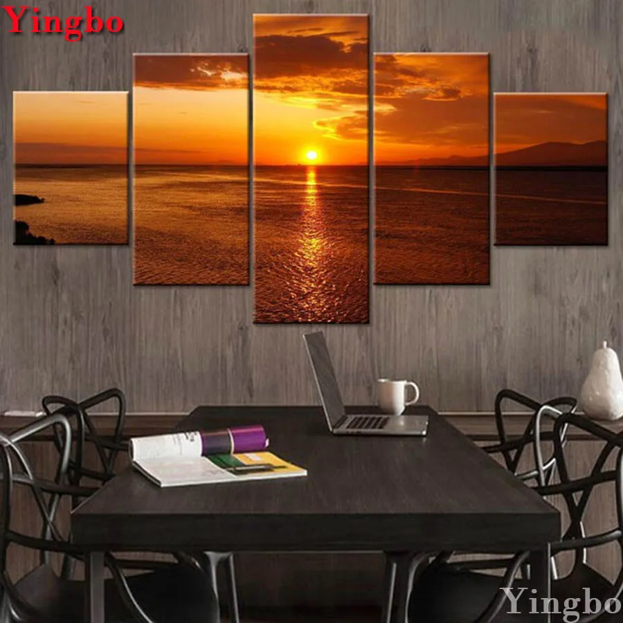5 pcs Diy Diamond Painting accessories Cross Stitch Sunset landscape Embroidery seascape Full square round Mosaic decor | Дом и сад