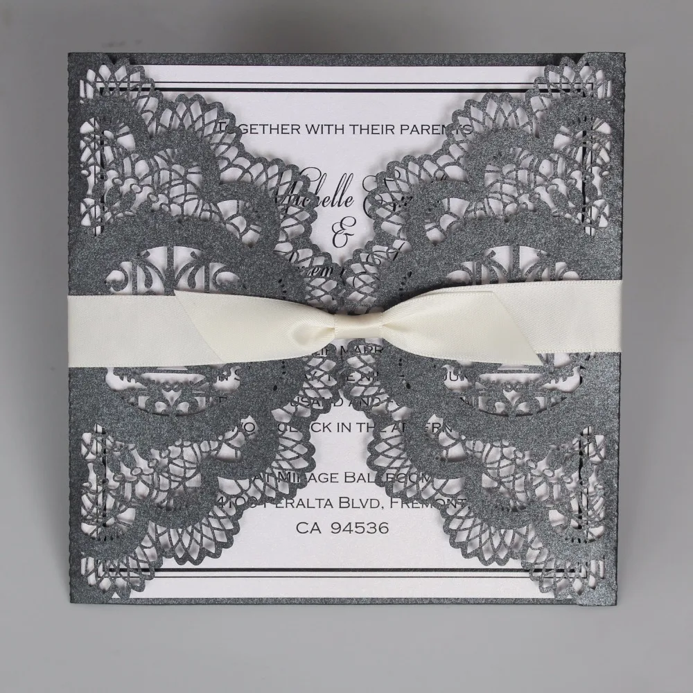 Черные кружевные свадебные приглашения в виде птиц пригласительные открытки