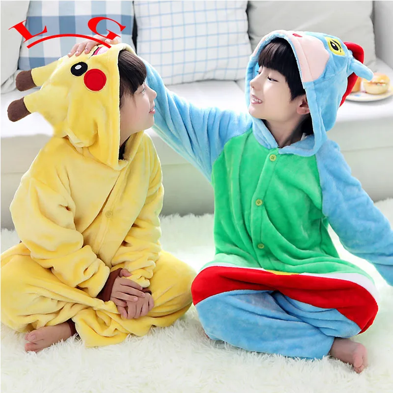 L G Аниме Покемон Пикачу комбинезон Косплэй onesie Детская Фланелевая пижама с