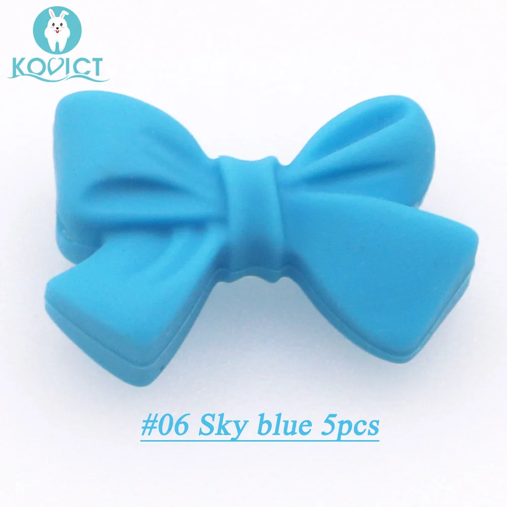NO.06 sky blue Kovict 27 мм Силиконовые узел галстук бабочка бусины 5/12/20 штук Еда Класс Силиконовые Прорезыватели для зубов DIY жевательные Цепочки и ожерелья против грызунов нового дизайна - Цвет: NO.06 sky blue