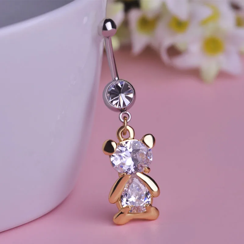 Кольцо в пупок Медведя Подвеска виде животного пирсинг длинный пупка Кольца для