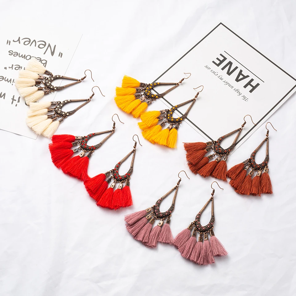 Женские богемные Винтажные серьги-подвески Boho этнические висячие серьги с