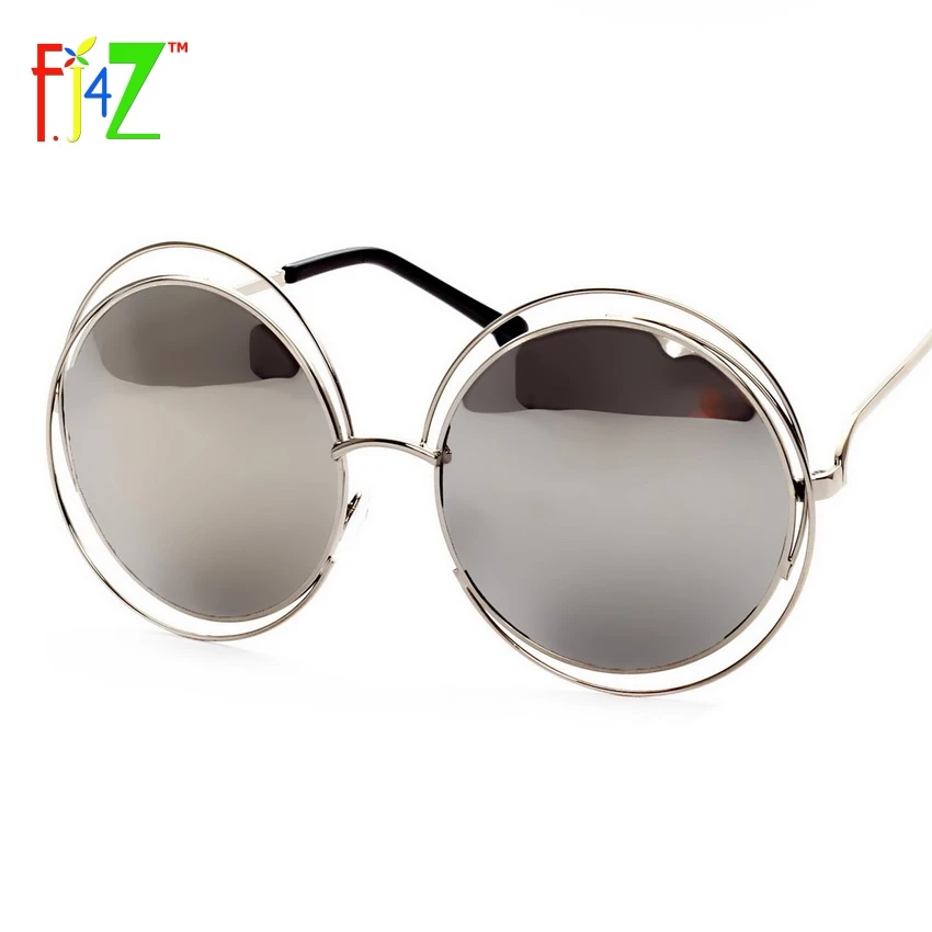 

F.J4Z 2017 Fashion Women Hollow Frame Big Round Circle Mirror Goggle Shades Trendy Eye Protection Sunglasses for woman UV400