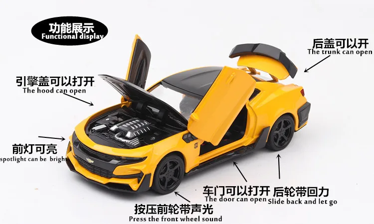 Трансформаторы 5 Chevrolet Hornet модель автомобиля сплав звук и светильник Вытяните назад модель автомобиля 1:32 модель автомобиля