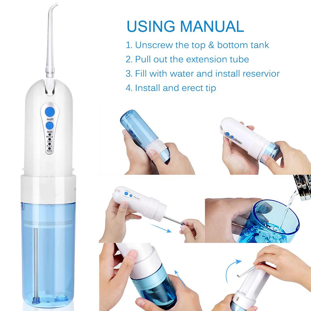 Портативный Перезаряжаемый ирригатор для воды Flosser с 4 режимами 5 сменных