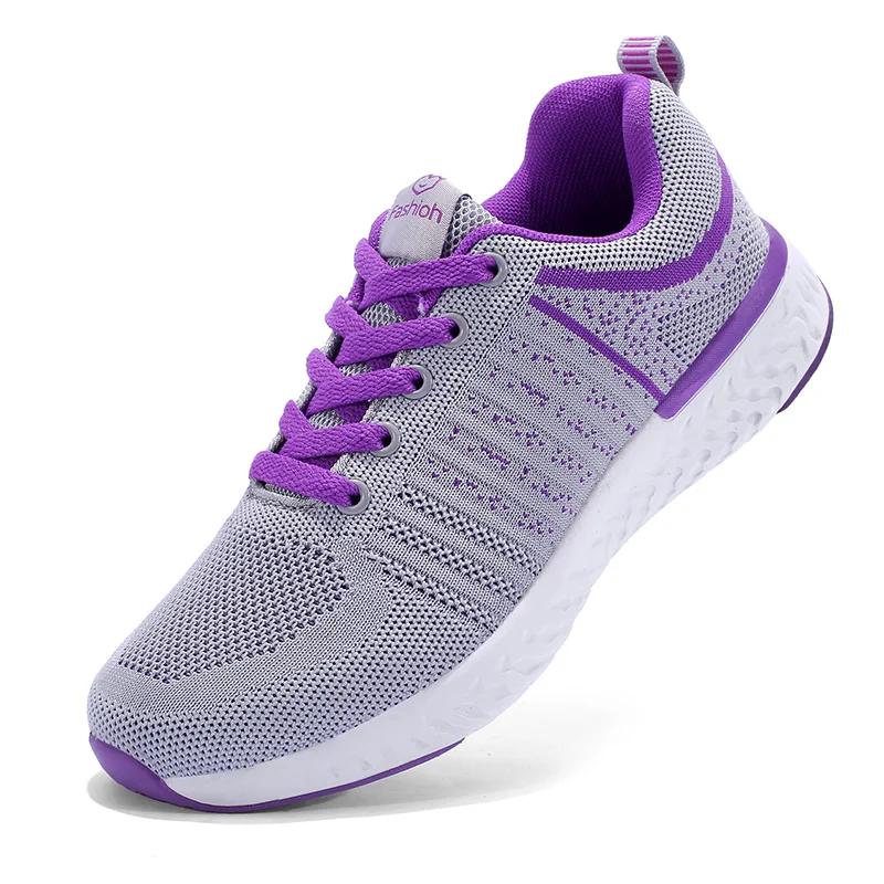 Gray Purple Кроссовки для бега; женские летние уличные спортивные кроссовки; цвет красный, фиолетовый; спортивная обувь для девочек; удобная женская обувь для бега; большой размер 41 - Цвет: Gray Purple