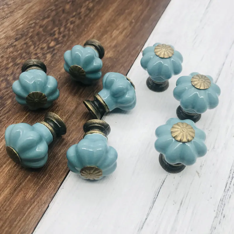 10x Синяя Керамическая дверная ручка с тыквой антикварные мебельные ручки и 25 мм