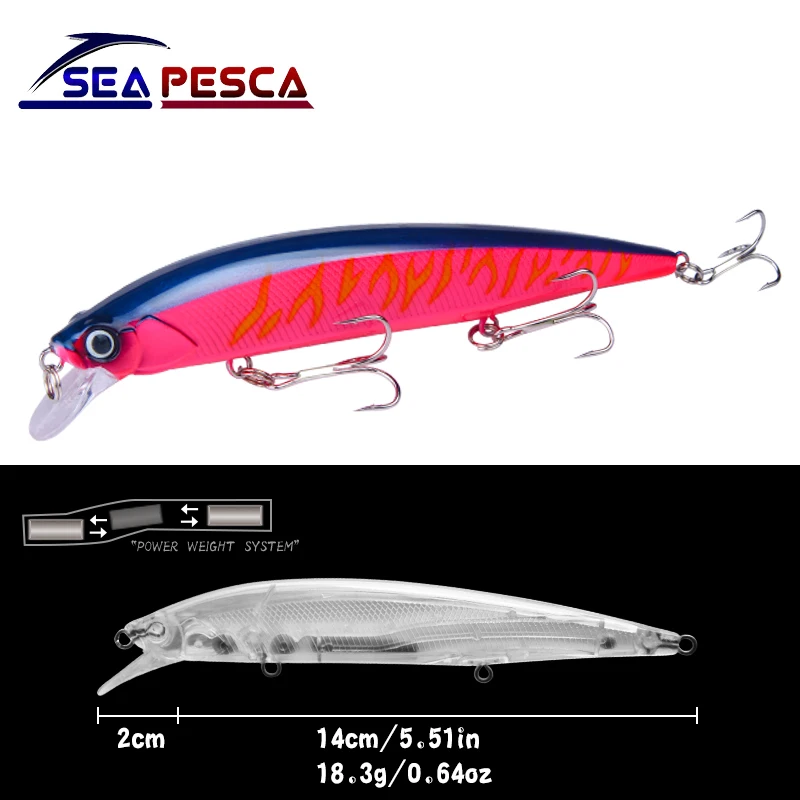 SEAPESCA Рыболовная Приманка Minnow 14 см 18 3 г жесткая Crankbait с рыболовными крючками