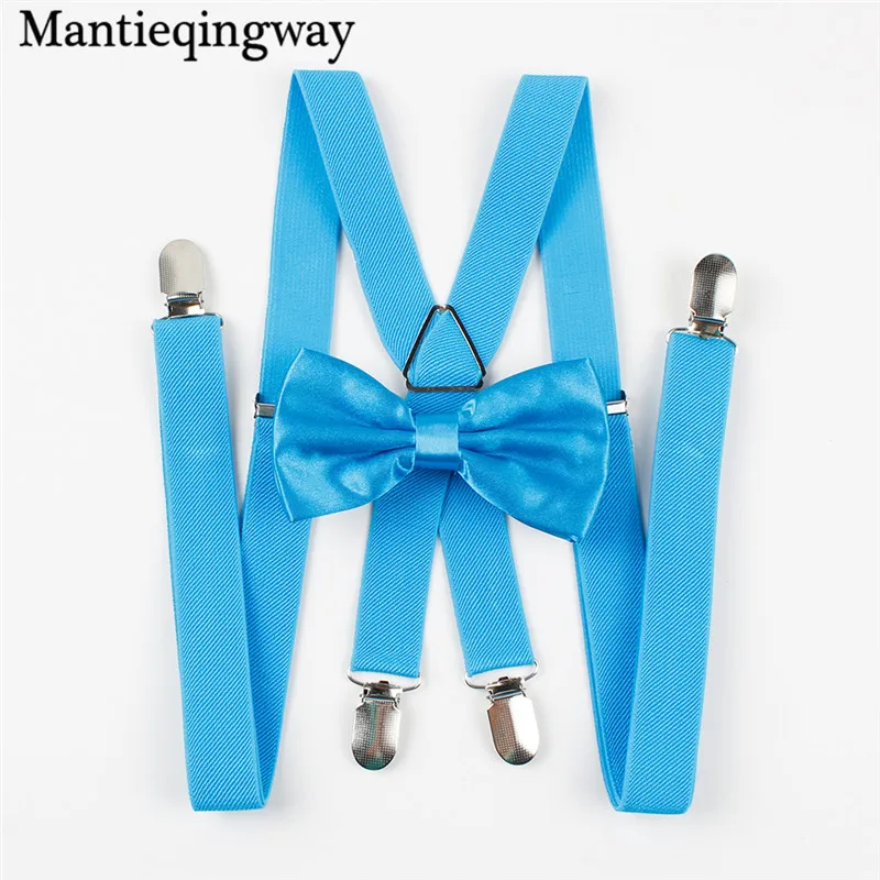 Sky Blue Mantieqingway классический сплошной цвет подтяжки галстук бабочка набор конфетных цветов полиэстер Свадебный галстук-бабочка подтяжки для женщин и мужчин эластичный бандаж - Цвет: Sky Blue