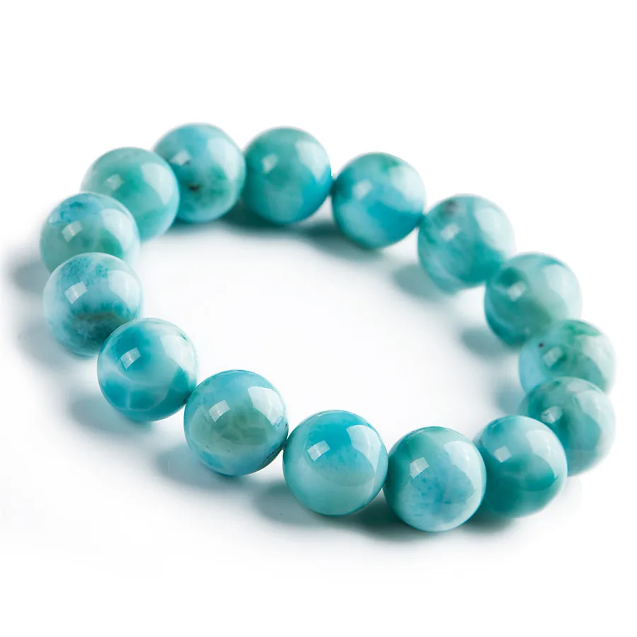 

LiZiFang 15mm Fashion Natural Genuine Blue Larimar Stone Crystal Stretch Round Beads Bracelet