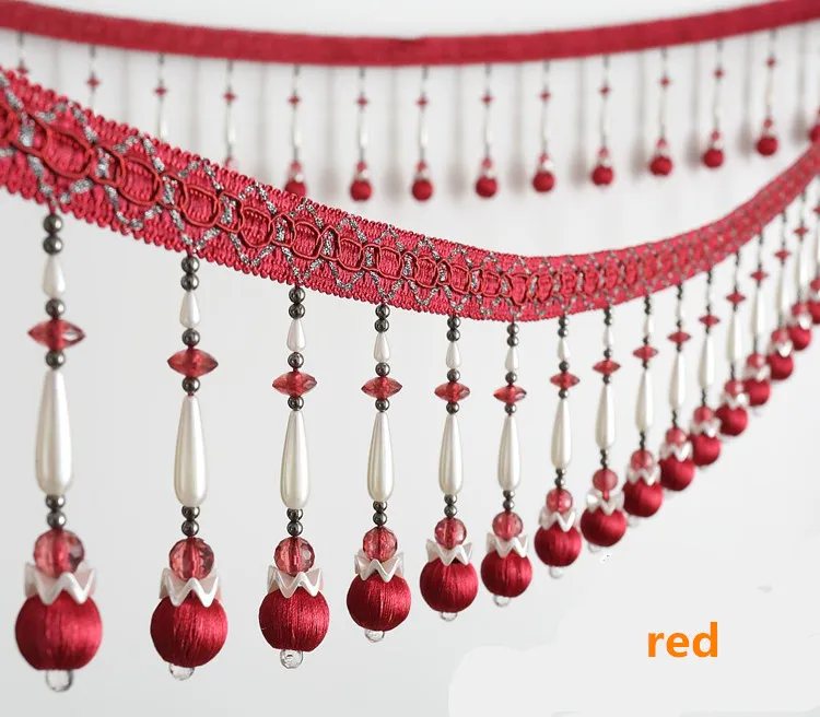 2meter 14cm Wide Bead Fringe Lace Trim For DIY Lamp Curtains Sofa Stage Glass Decorate gray red light coffee Dark white | Дом и сад