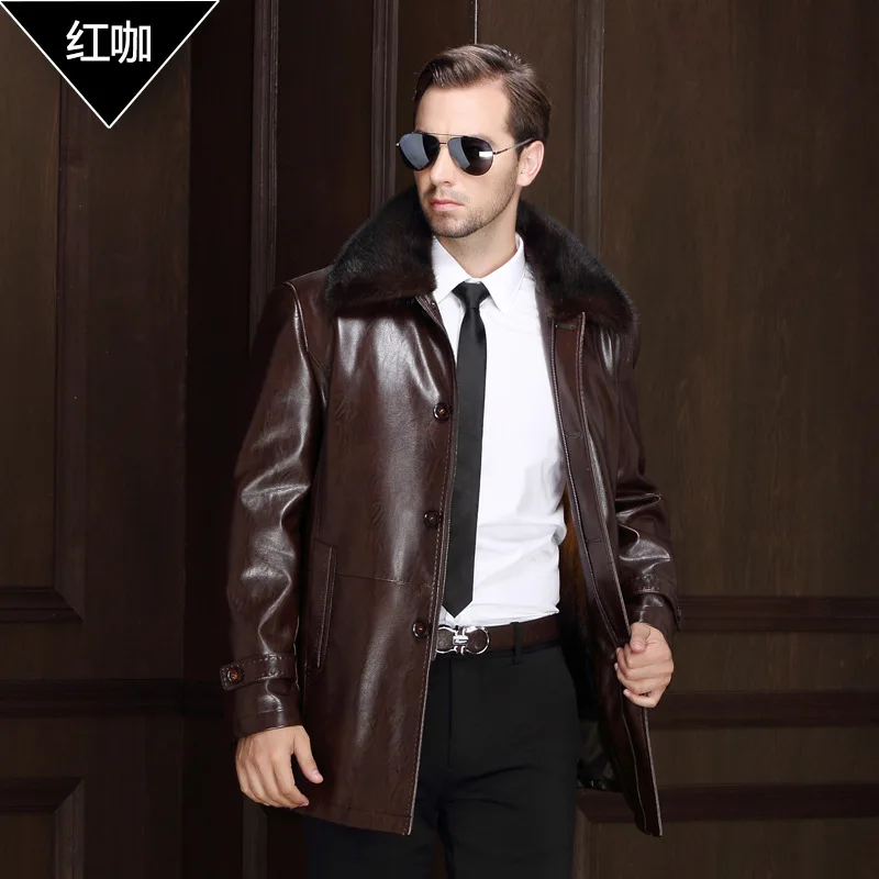 2020 кожаная мужская куртка с подкладкой из шерсти кролика Рекс воротником
