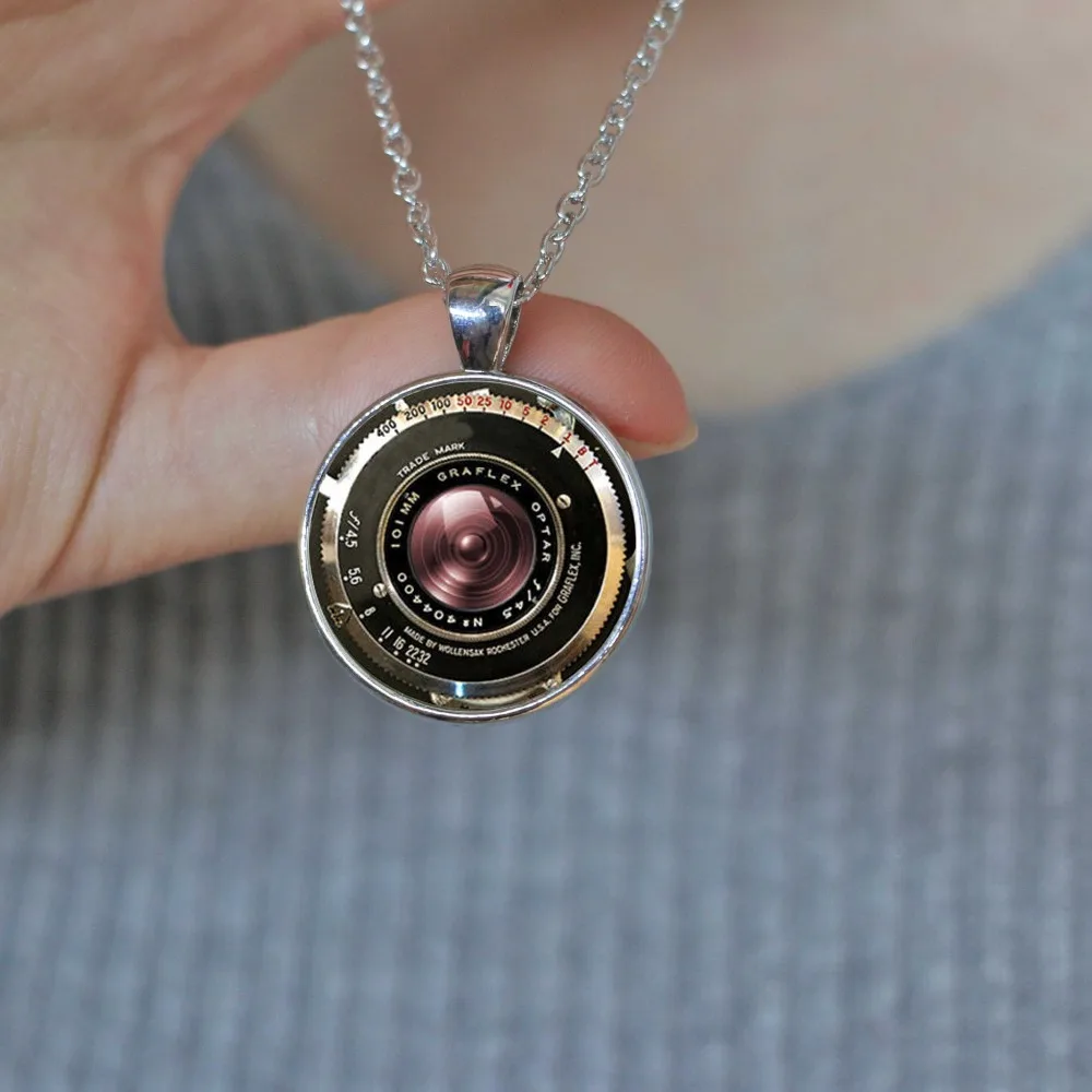 

VINTAGE CAMERA Necklace PENDANT Antique Camera Lens Pendant Gray Black jewelry