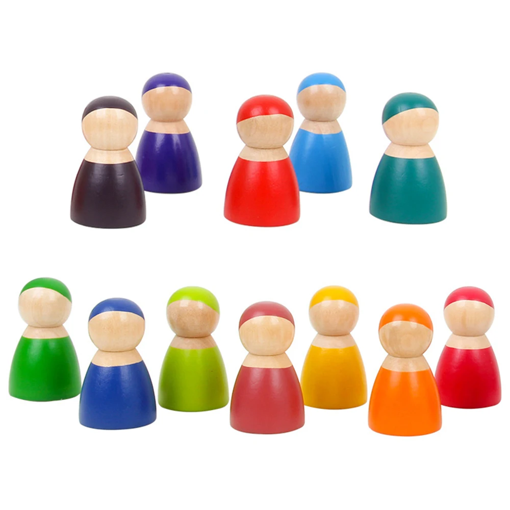 12 шт. детские игрушки деревянные блоки милый мультфильм Радуга кукла Развивающие