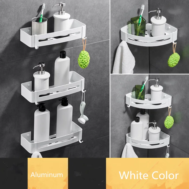 Угловая полка в ванную комнату алюминиевая белая для ванной комнаты душевая