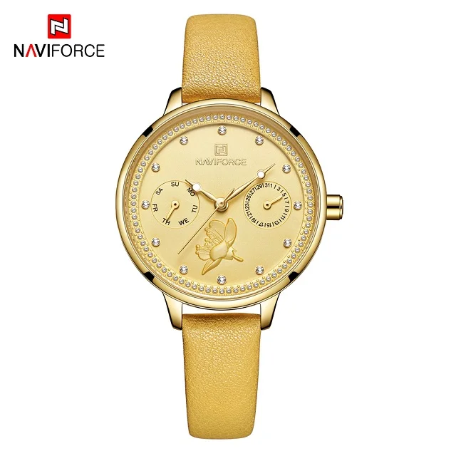 Gold Новые женские наручные часы naviforce Роскошные брендовые Модные женские спортивные кварцевые часы платье повседневные водонепроницаемые наручные часы женские часы - Цвет: Gold