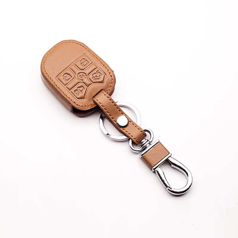 Genuine Car Leather Bag Remote Control Key Chain Cover Case For Ford Explorer Auto Transponder 5 Buttons wallet | Автомобили и