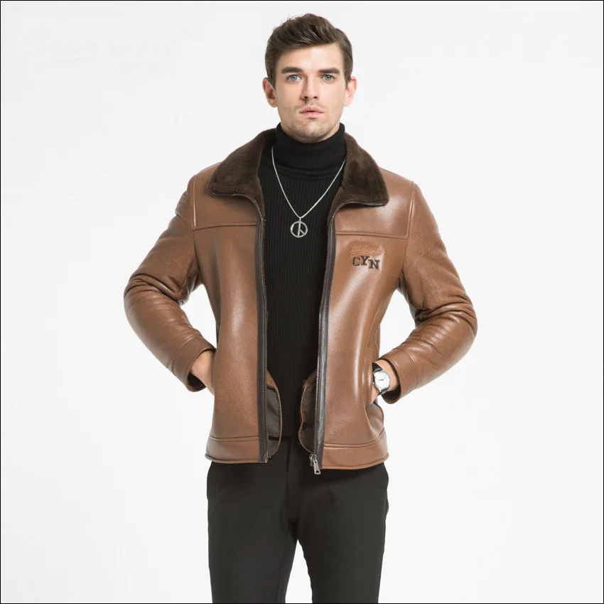 May Looks New Original Ecological Fur in Fall / Winter 2019 Men's Leather Jacket with Vertical lapels WS98 | Мужская одежда
