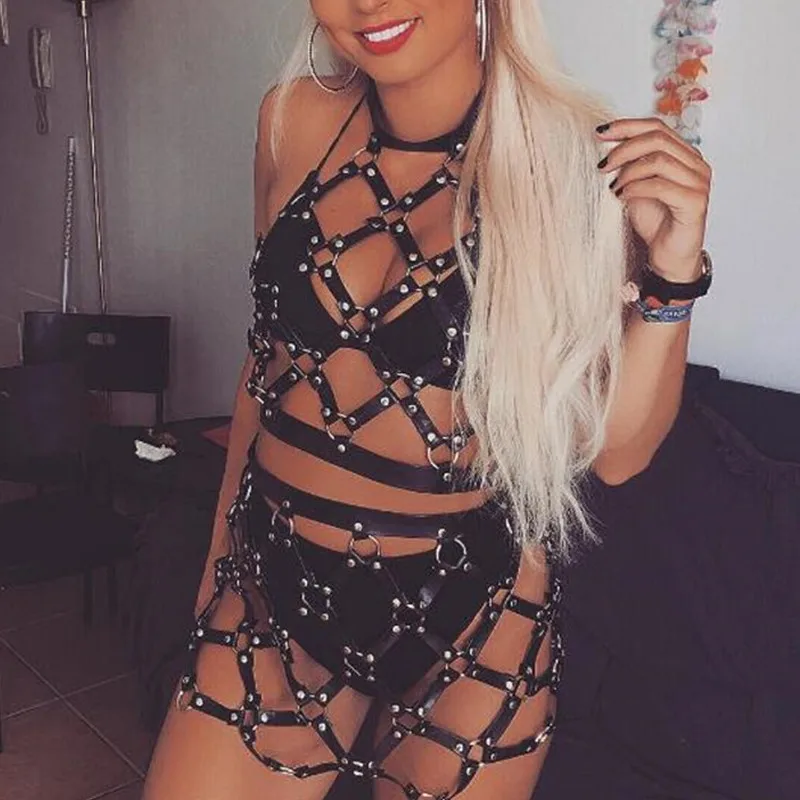 Готический комплект из двух предметов искусственной кожи с заклепками пикантный