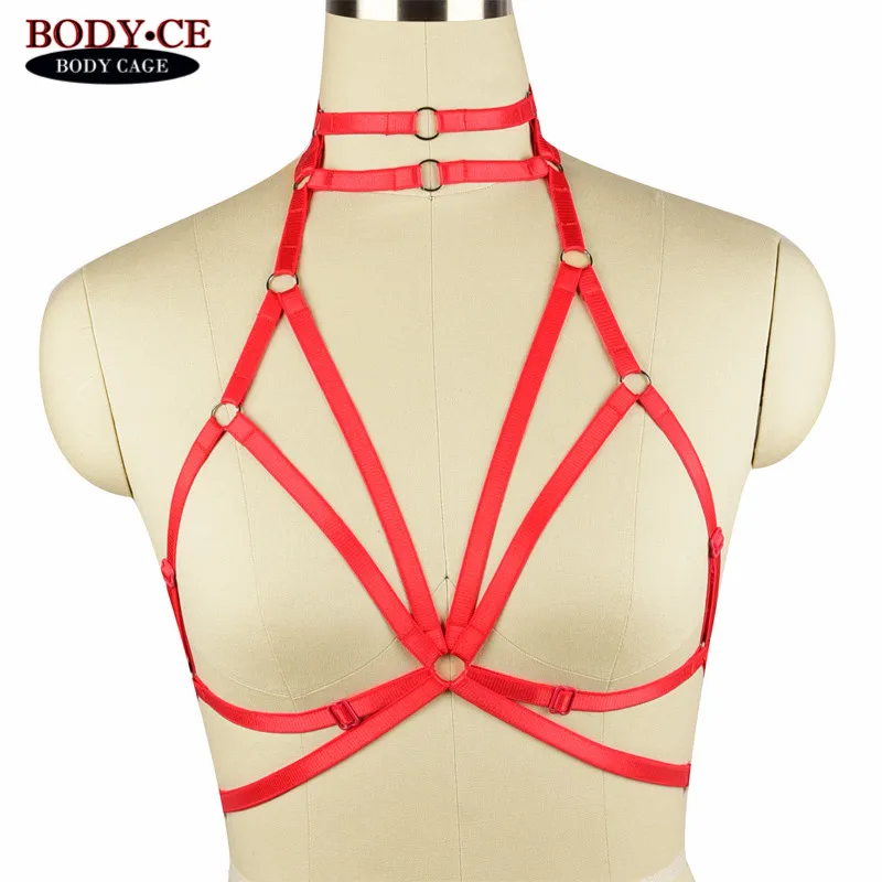 Red O0335-5 Розовый, черный, красный, эластичный пояс для тела, бандаж, нижнее белье, регулируемый ремень, топы, клетка, жгут, бюстгальтер, гот, Харадзюку, фетиш, эротическая одежда для танцев - Цвет: Red O0335-5