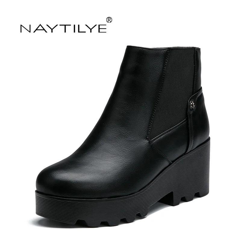 Женские ботинки 2017 г. повседневная женская обувь из эко кожи на молнии с круглым