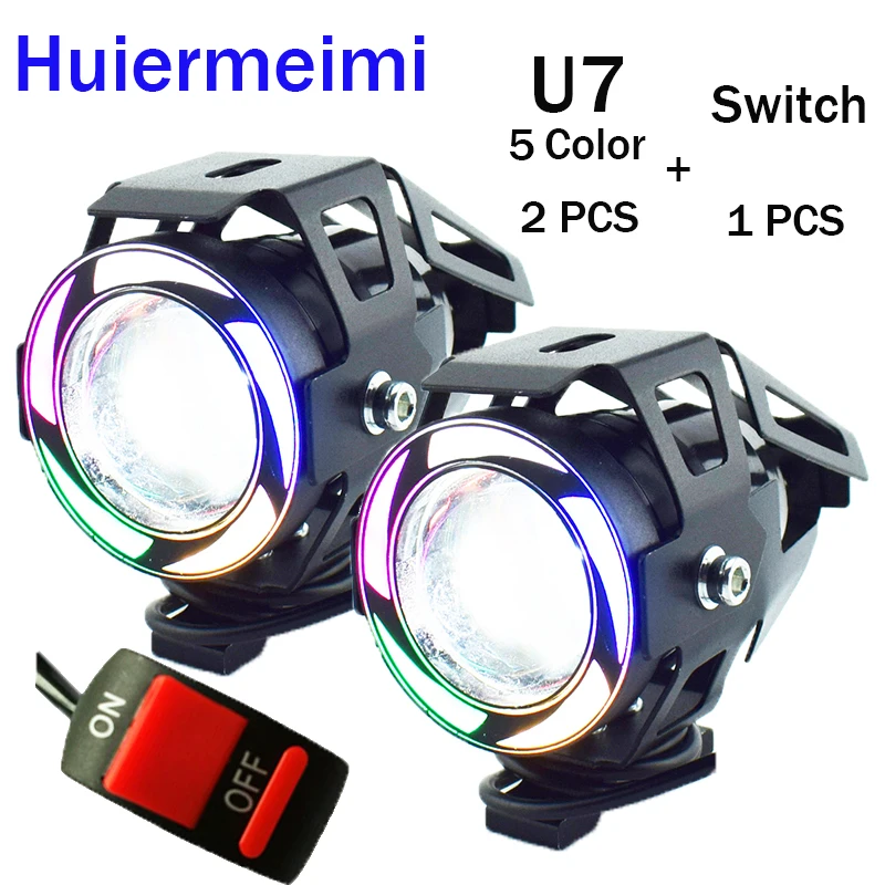 

1Pair Motorcycle Headlight LED U7 Headlamp 12V 24V 6500k moto Driving Spot Head Lamp 5 Colors Motorbike Auxiliary Work Lights