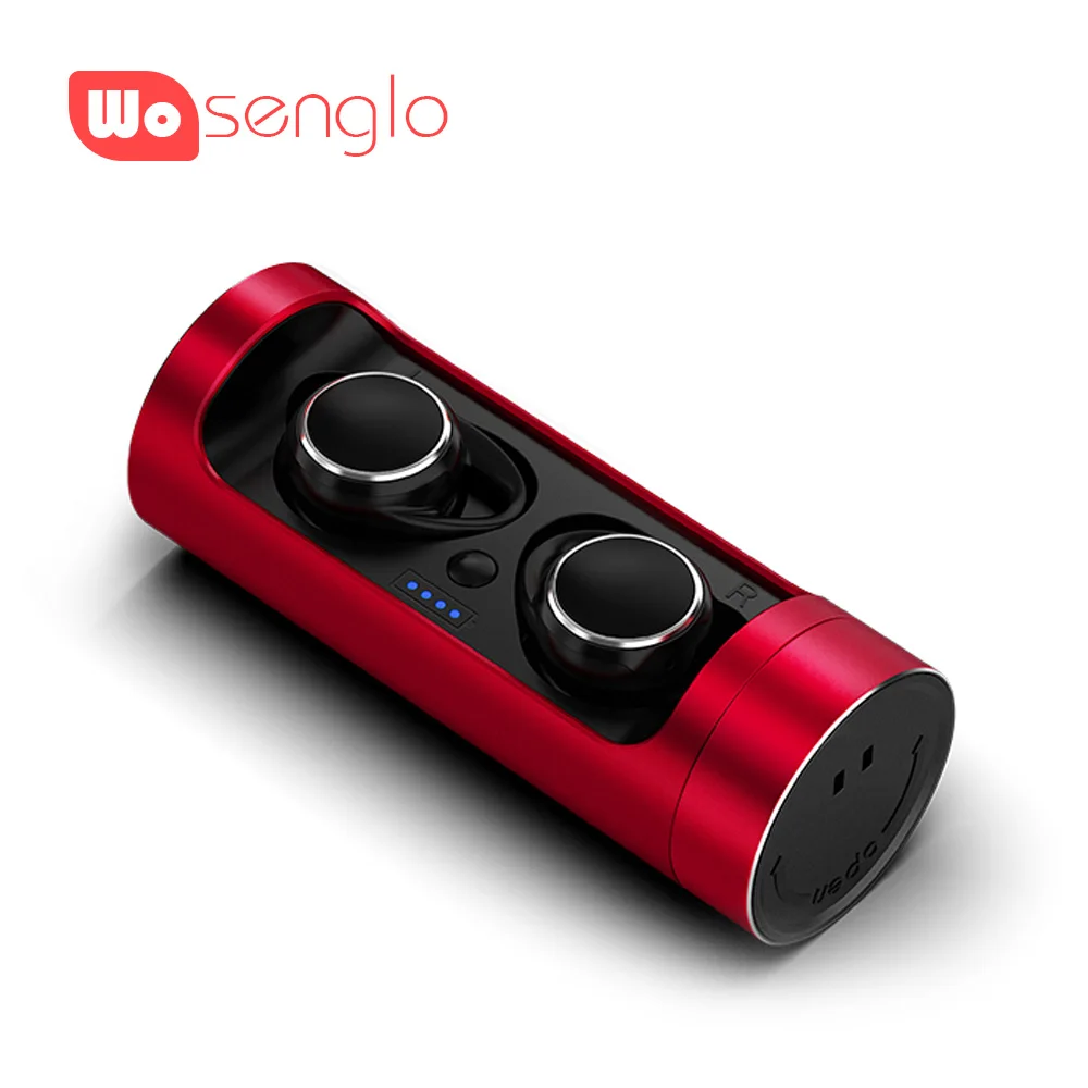 Wosenglo Bluetooth 5,0 наушники истинные беспроводные стерео мини-наушники в ухо вкладыши Встроенный микрофон с зарядным устройством для ios Android - Цвет: Red