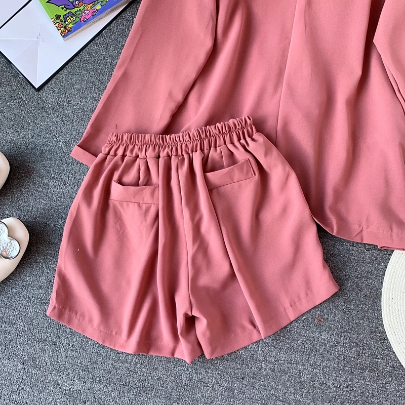 ALPHALMODA Лето Осень женский жакет с длинным рукавом+ топ на бретельках+ шорты повседневный комплект из 3 предметов женский однотонный наряд