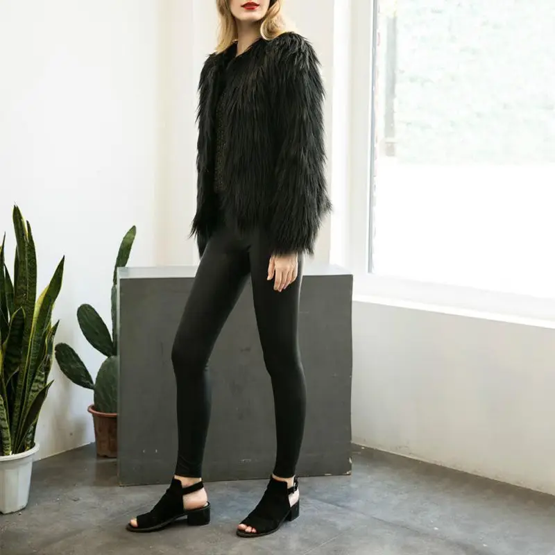 Женское зимнее черное меховое пальто с длинным рукавом верхняя одежда из