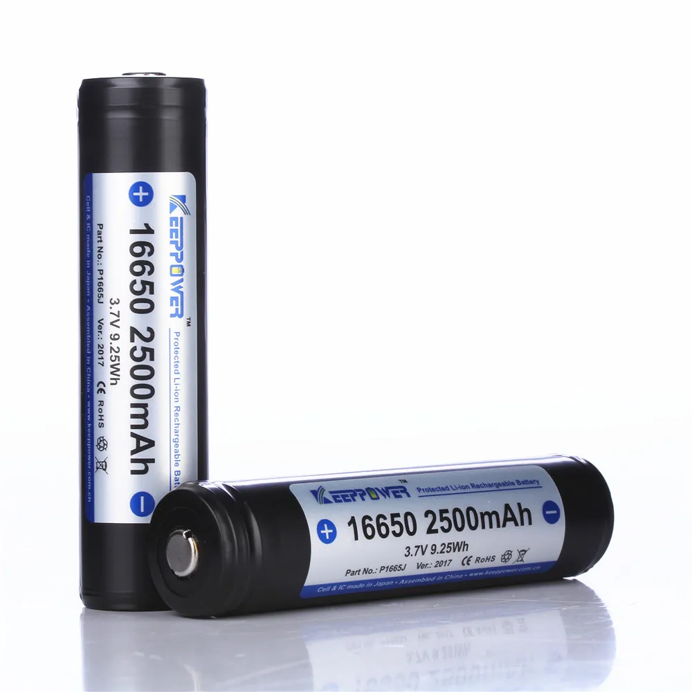 Keeppower 2 шт. 16650 2500 мАч P1665J Защищенный Литий ионный перезаряжаемый аккумулятор с