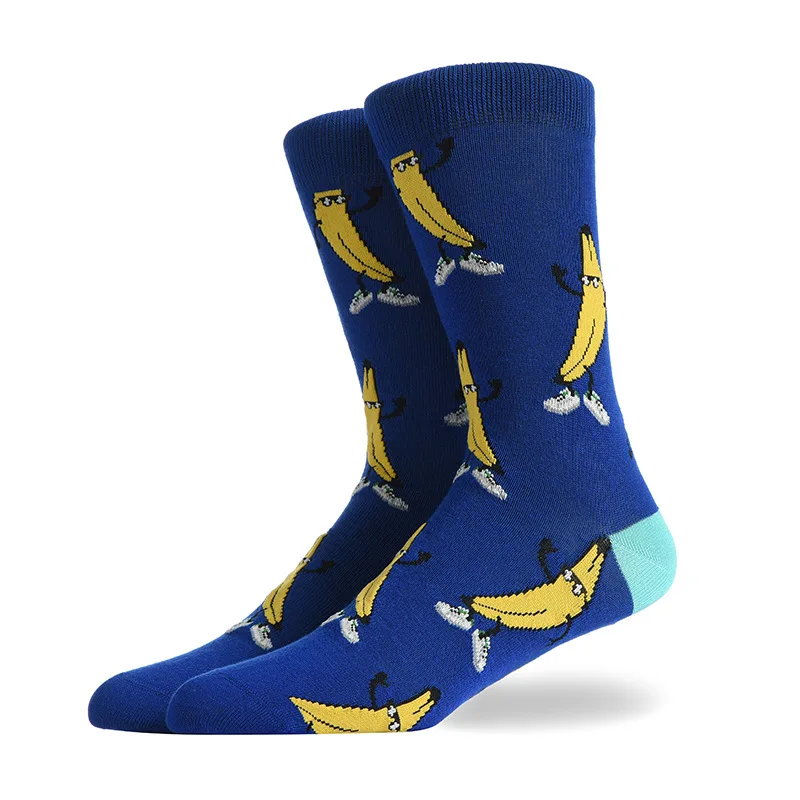 

New Casual Combed Cotton Men's Crew Socks Tend Street Hip Hop Funny Socks Colorful French fries Pizza Pattern Wedding Socks