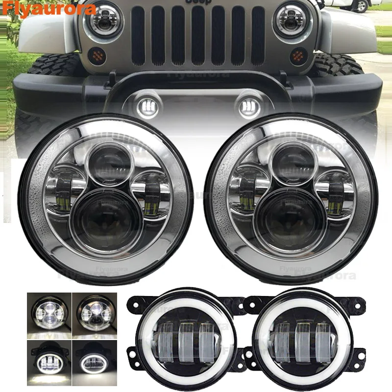 40w sliver set Комплект 60 Вт 7 дюймов светодиодный фары с 4 дюйма светодиодный фонарь Белый DRL Halo Кольцо для Jeep Wrangler 97- JK TJ для jeep compass - Цвет: 40w sliver set