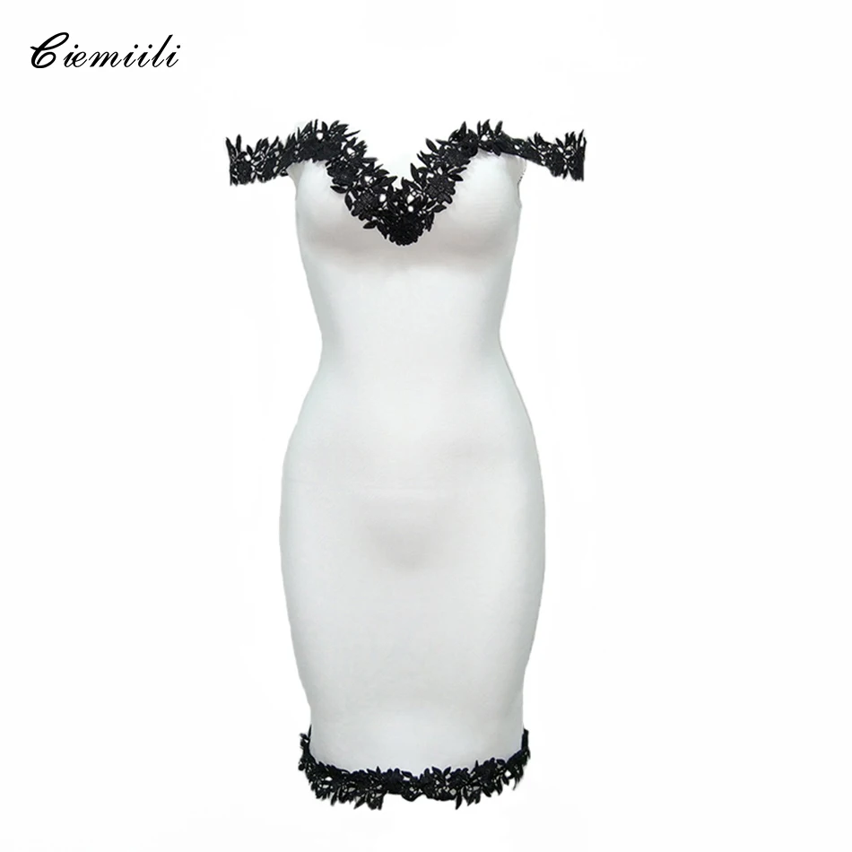 Женское Бандажное платье CIEMIILI однотонное кружевное с открытыми плечами и