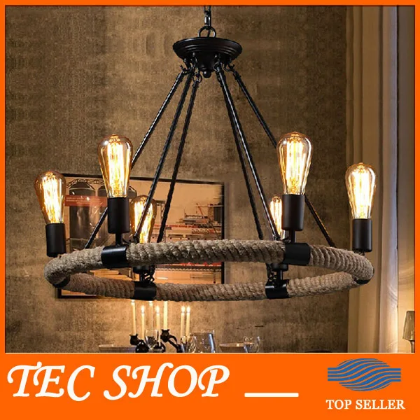 Лучшая цена Винтаж американский кантри из бечёвки Потолочные светильники