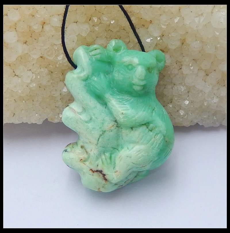 Дизайн! натуральный камень Chrysoprase резные коала драгоценный камень отверстие сбоку ожерелье подвеска 38x28x11 мм 14,4 г