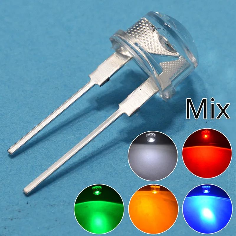 Mix 100 шт., 8 мм, 0,5 Вт, белый, красный, желтый, синий, зеленый светодиод, мощная светодиодная лампа в виде соломенной шляпы, светильник из бисера, светящиеся диоды, лампа, 0,5 Вт, яркая - Испускаемый цвет: Mix