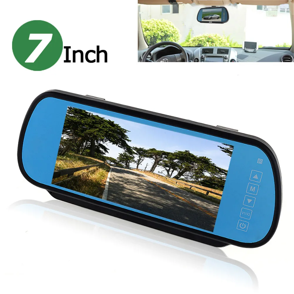 7 дюймов TFT lcd Автомобильное зеркало заднего вида монитор Поддержка V1 V2 2 способа Видео вход для камеры заднего вида с пультом дистанционного управления
