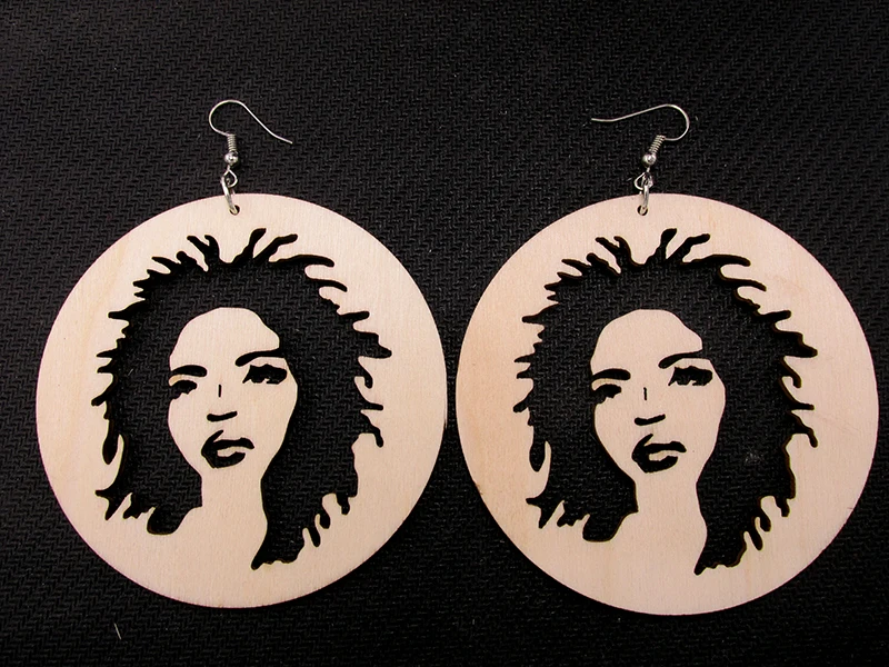 3-дюймовые деревянные серьги из натуральных волос лазерной резки | Украшения и